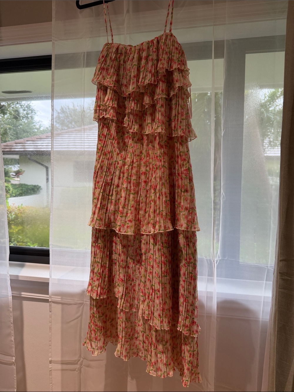 Something Navy Pink Floral Ruffled Dress
